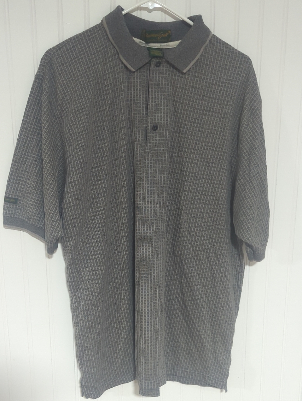Vintage Patterned Gray Polo with Contrast Collar